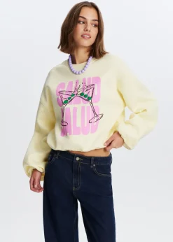 Cropped sweater met print