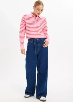 Gestreepte trui met half zip