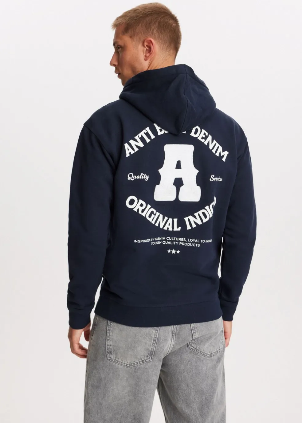 Hoodie met indigo tekstprint