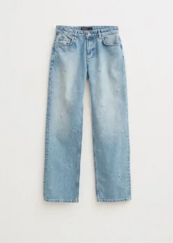 Jeans met geborduurde strikjes