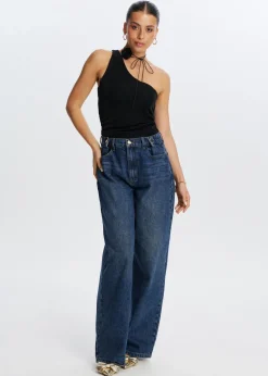 One shoulder glitter top