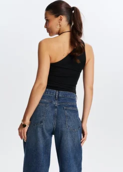One shoulder glitter top