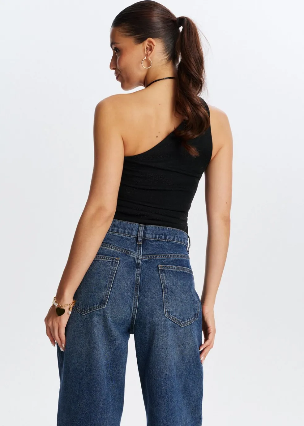 One shoulder glitter top