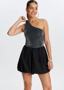 One shoulder glitter top
