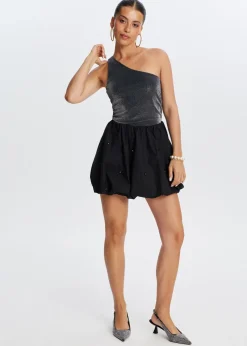 One shoulder glitter top