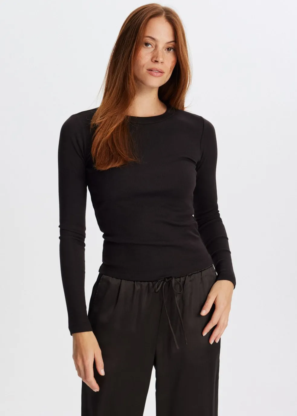 Rib t-shirt met lange mouwen
