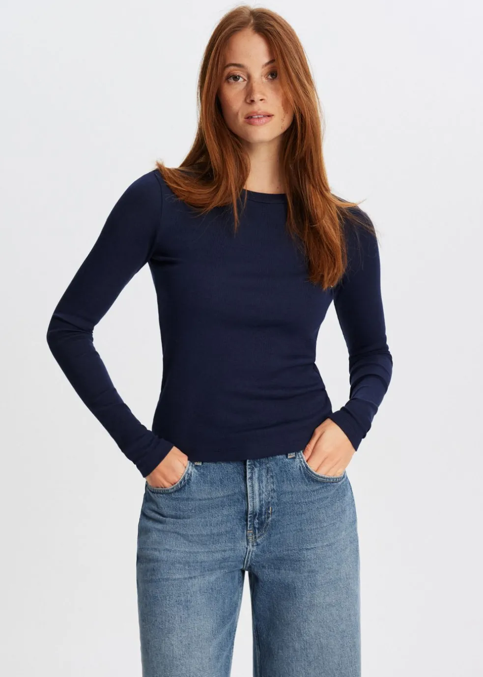 Rib t-shirt met lange mouwen