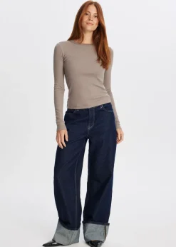 Rib t-shirt met lange mouwen
