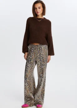 Satijnen leopard broek
