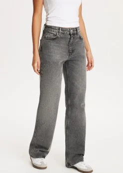 Straight leg jeans met hartjes