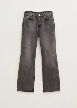 Straight leg jeans met hartjes