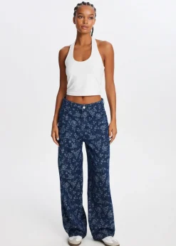 Wide leg jeans met bloemen