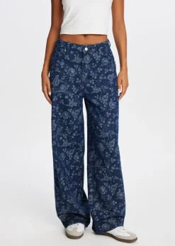 Wide leg jeans met bloemen